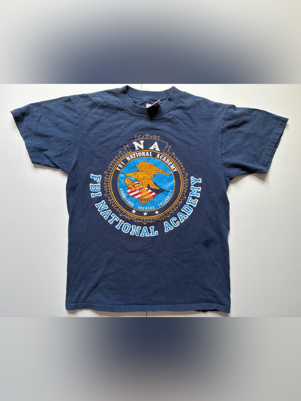 Vintage FBI National Academy T Shirt - Size Medium Navy Oneita